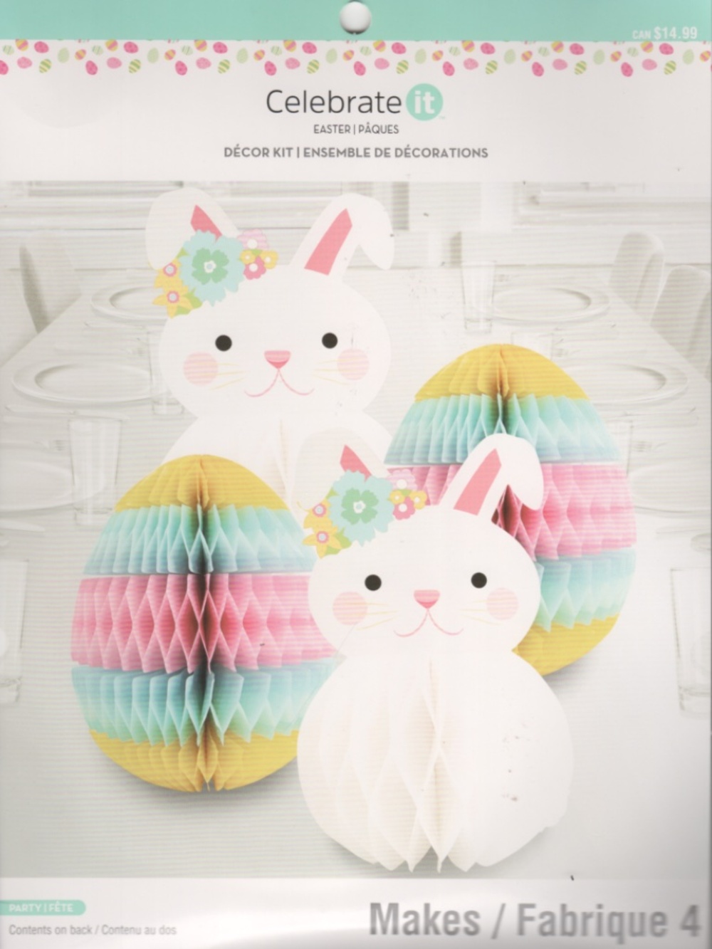 Easter Egg & Bunny Rabbit Shaped Honeycomb Paper Decor Set 4 Party Pastel NEW